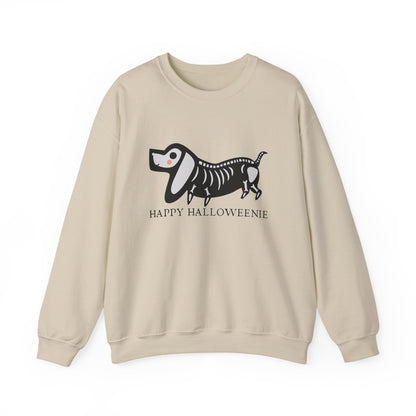 Funny Halloween Dachshund Lover Sweatshirt, Skeleton Dachshund Walking Graphic, Trick or Treat Shirt, Spooky Season, Happy Halloweenie Top Sweatshirt Printify S Sand 