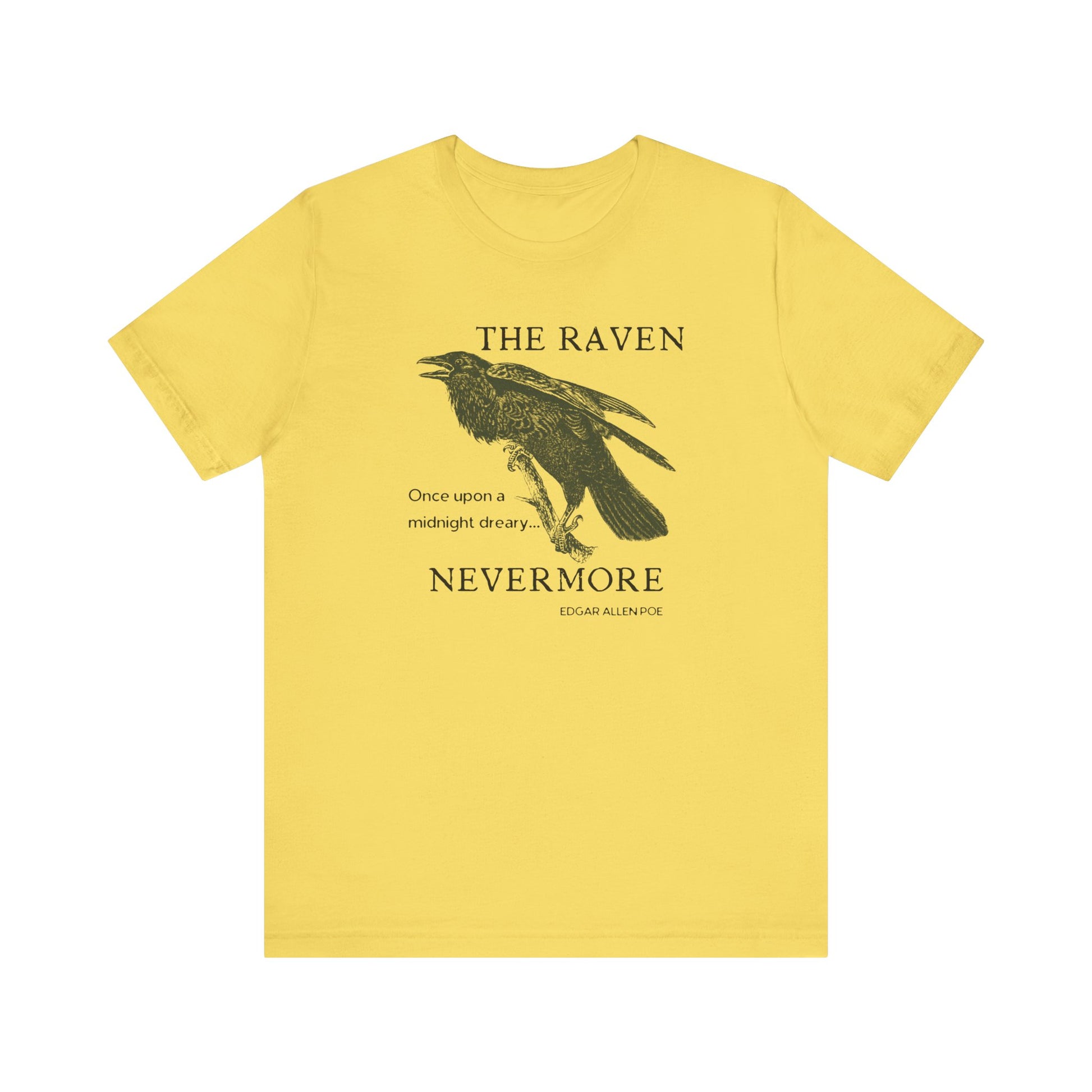 Halloween Vintage The Raven TShirt, Spooky Season Tee, Trick or Treating Shirt, Halloween Party T-Shirt, Edgar Allen Poe, Nevermore, Gothic T-Shirt Printify Maize Yellow XS 