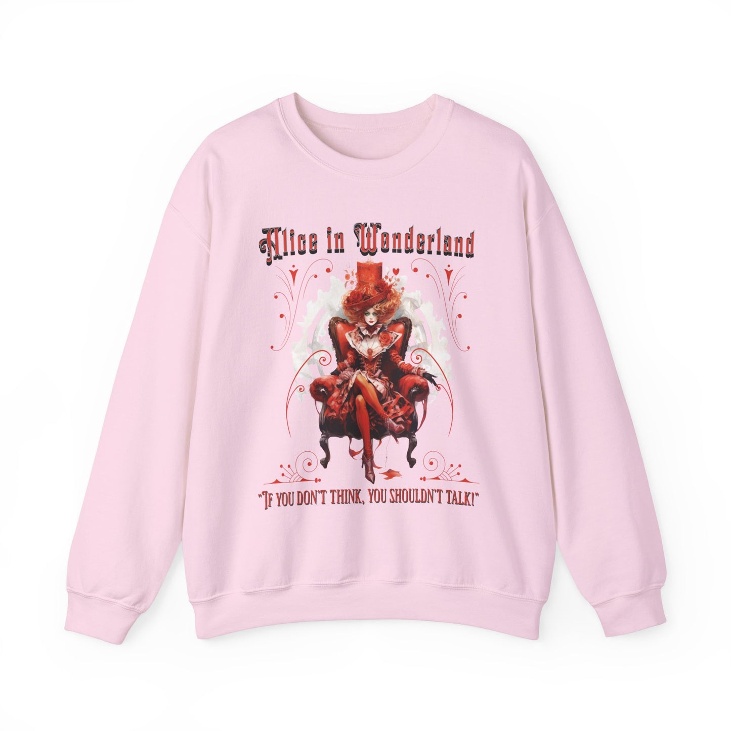 Queen of Hearts Sweatshirt, Alice In Wonderland Lewis Carroll Whimsigoth Academia Sweater Mad Hatter Tea Party Tee Bookish Booktok Gift Sweatshirt Printify S Light Pink 