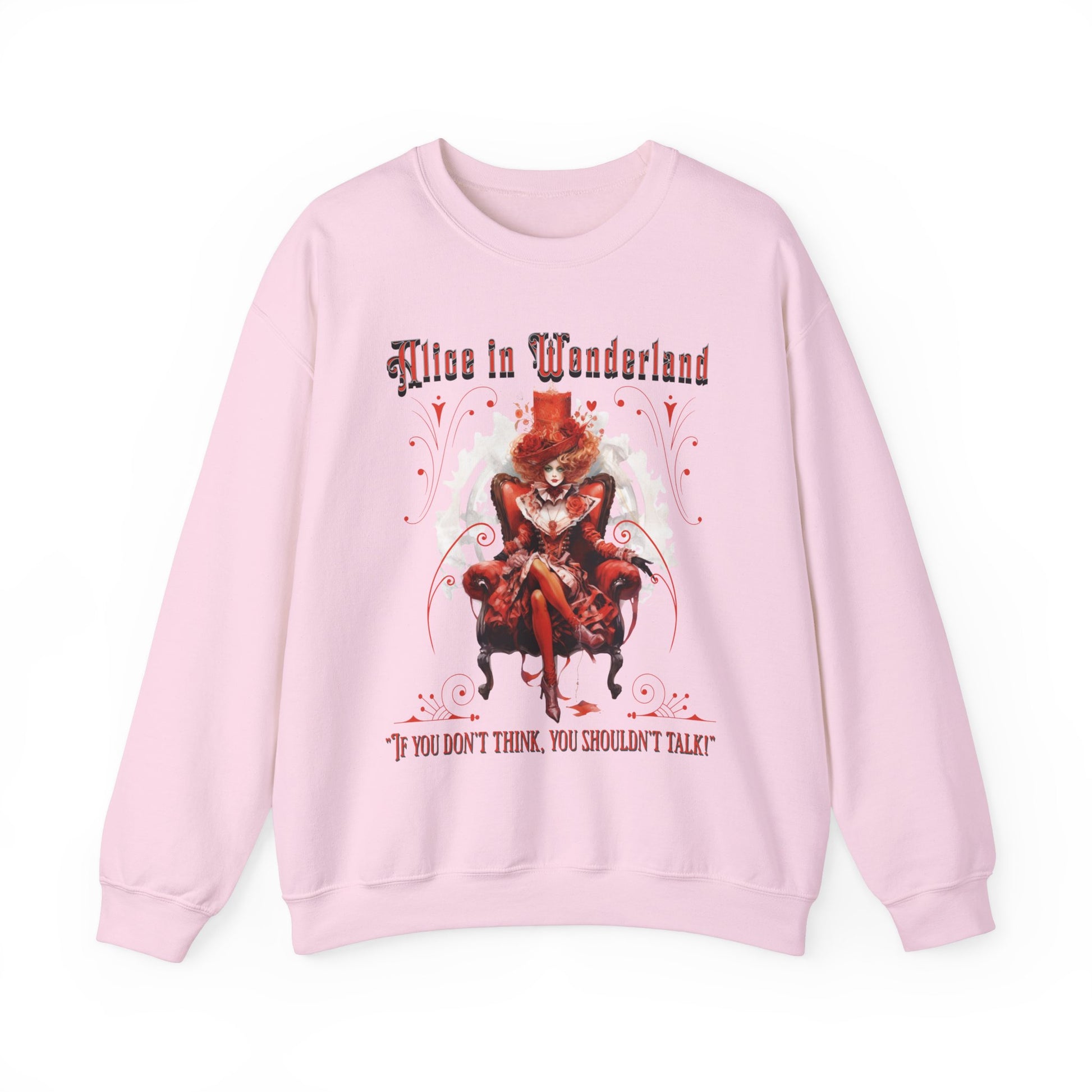 Queen of Hearts Sweatshirt, Alice In Wonderland Lewis Carroll Whimsigoth Academia Sweater Mad Hatter Tea Party Tee Bookish Booktok Gift Sweatshirt Printify S Light Pink 