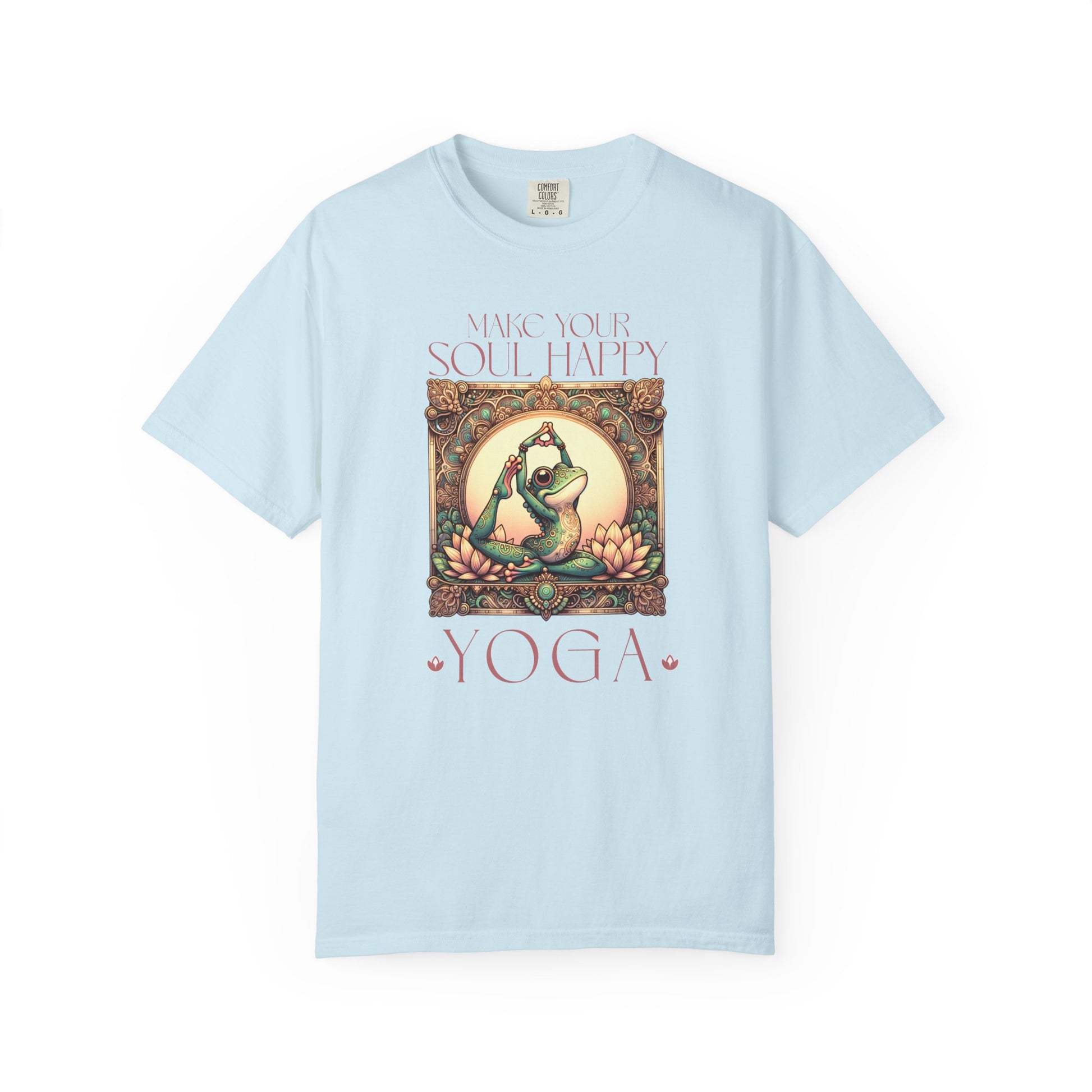 Yoga Frog Make Your Soul Happy Unisex T-Shirt, Casual Wear, Highlander Fan Gift, T-Shirt Printify Chambray S
