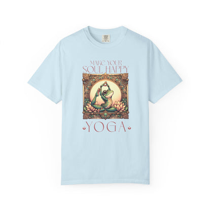 Yoga Frog Make Your Soul Happy Unisex T-Shirt, Casual Wear, Highlander Fan Gift, T-Shirt Printify Chambray S