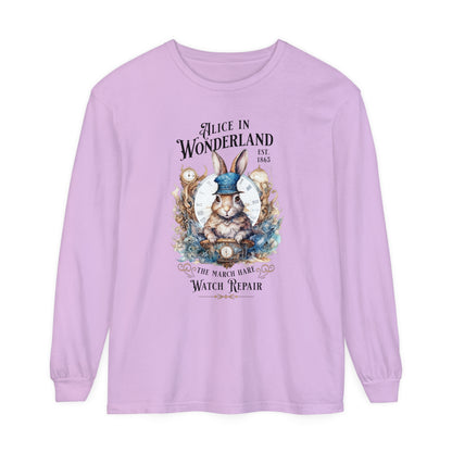 Alice in Wonderland Long Sleeve Shirt, Lewis Carroll Dark Academia TShirt, Mad Hatter Tea Party March Hare White Rabbit Bookish Booktok Gift Long-sleeve Printify Orchid S 