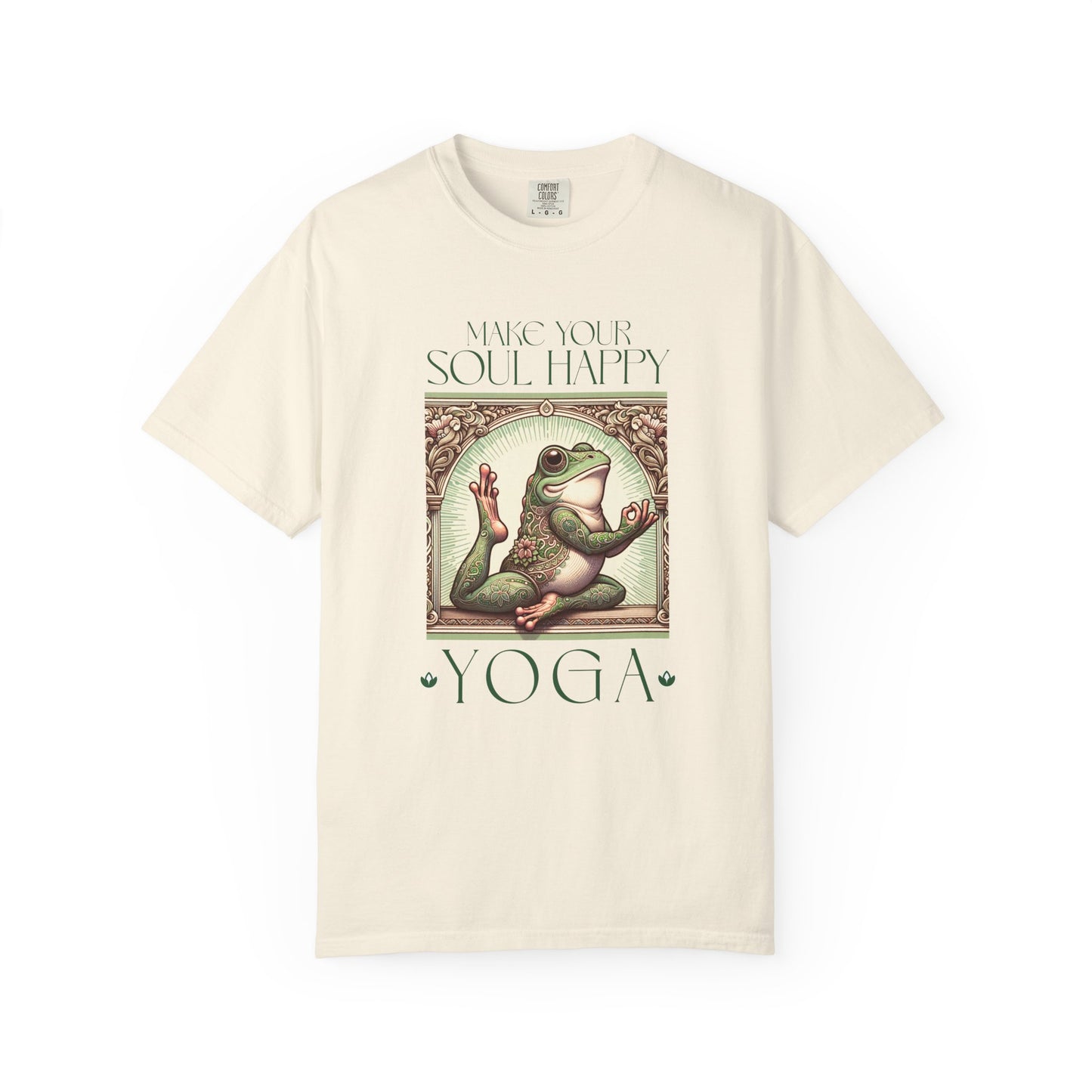 Yoga Frog Make Your Soul Happy Green Unisex T-Shirt, Casual Wear, Highlander Fan Gift, Comfortable Graphic Tee T-Shirt Printify Ivory S