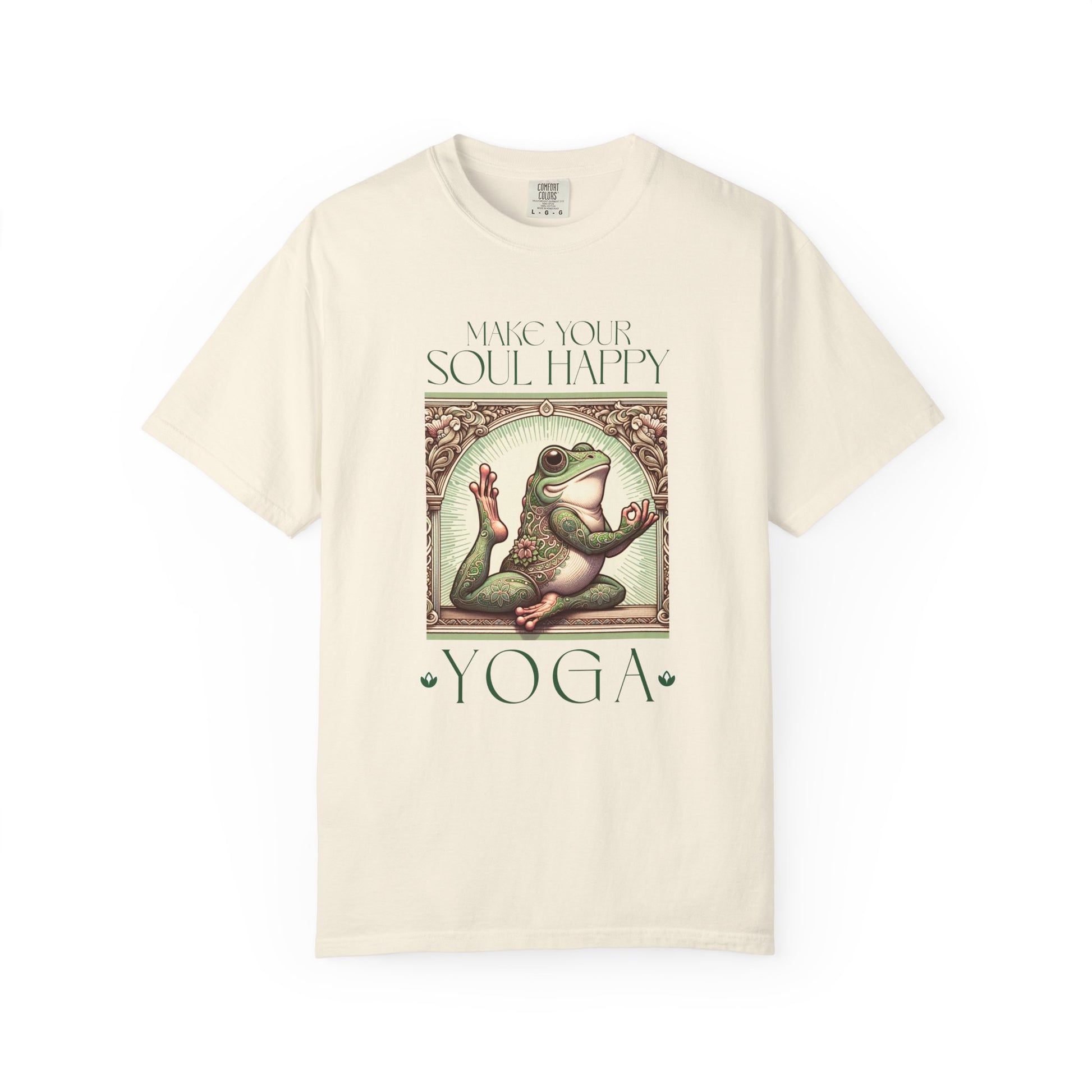 Yoga Frog Make Your Soul Happy Green Unisex T-Shirt, Casual Wear, Highlander Fan Gift, Comfortable Graphic Tee T-Shirt Printify Ivory S