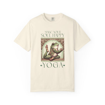 Yoga Frog Make Your Soul Happy Green Unisex T-Shirt, Casual Wear, Highlander Fan Gift, Comfortable Graphic Tee T-Shirt Printify Ivory S