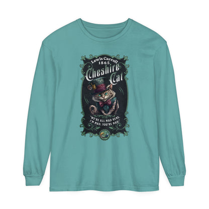 Cheshire Cat Long Sleeve Shirt, Alice in Wonderland, Lewis Carroll Dark Academia TShirt Mad Hatter Tea Party Bookish Book Lover Booktok Gift Long-sleeve Printify Seafoam S 