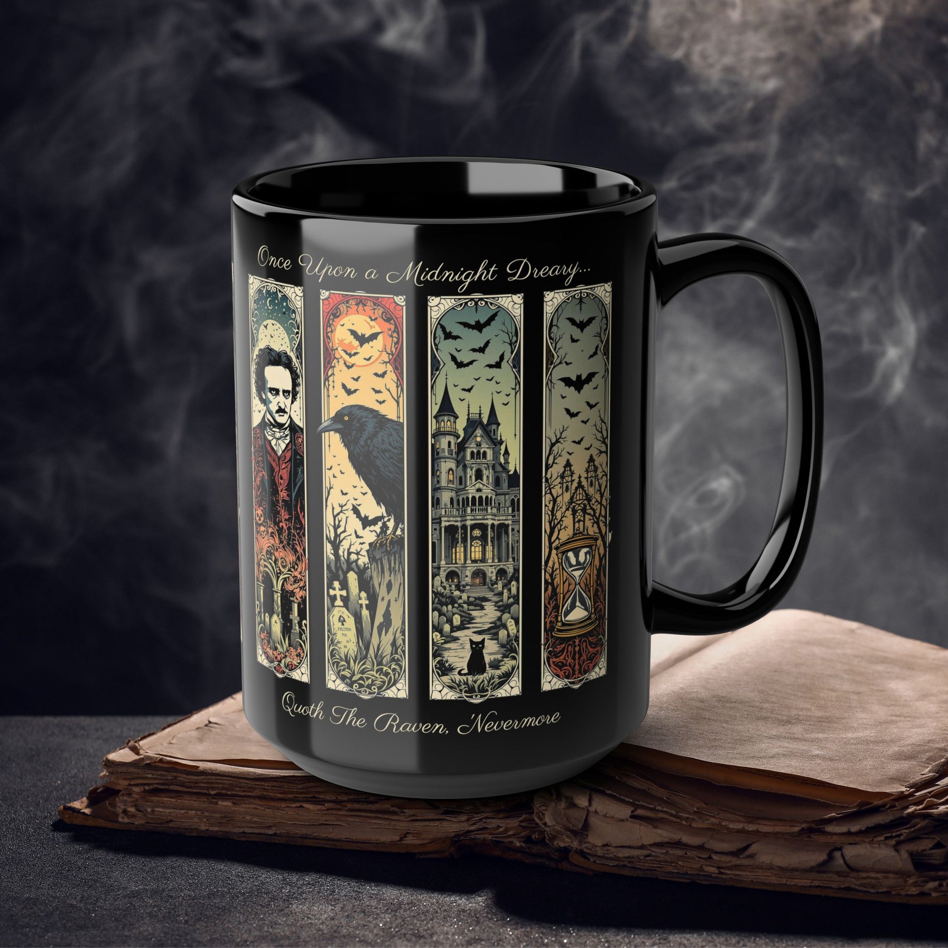 Edgar Allan Poe Mug Gothic Literary Gift For Book Lover Dark Academia Macabre Fall Coffee Cup Halloween Poetember Party Gift For Bookclub Mug Printify 15oz