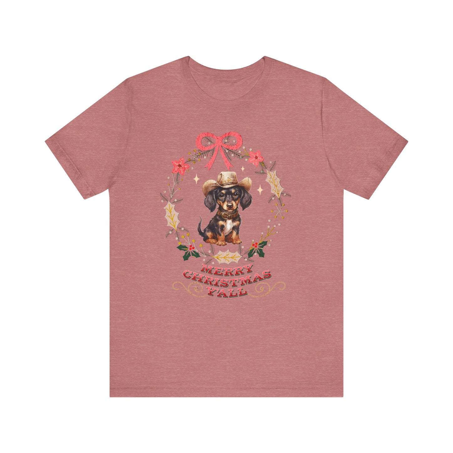 Western Dachshund Wiener Christmas Shirt, Dachshund Lover Gift, Cowgirl Country Southern Rodeo Christmas Shirt, Animal Lover, Farm Life Gift T-Shirt Printify Heather Mauve XS 