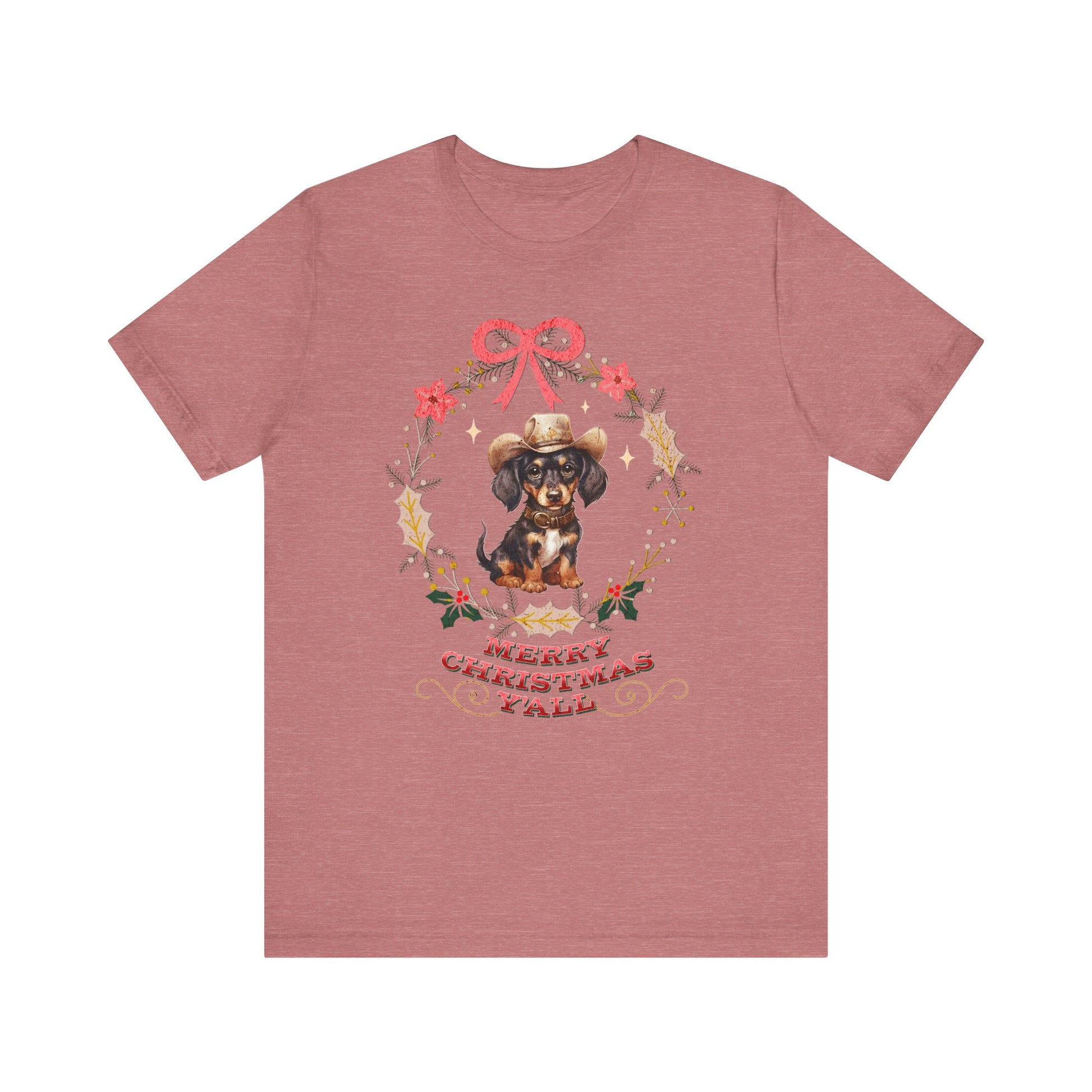 Western Dachshund Wiener Christmas Shirt, Dachshund Lover Gift, Cowgirl Country Southern Rodeo Christmas Shirt, Animal Lover, Farm Life Gift T-Shirt Printify Heather Mauve XS 