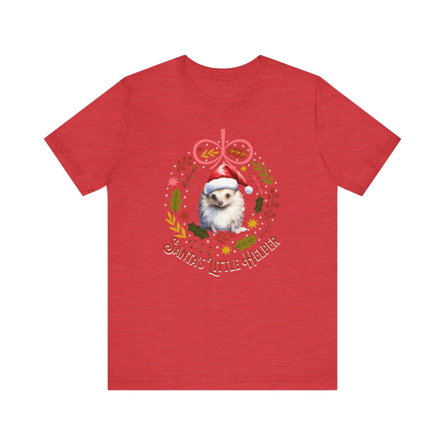 HedgeHog Christmas Shirt Cute Santa's Little Helper T-Shirt, Hedgehog Lover Gift, Merry Christmas Shirt, Country Christmas Animal Lover Gift T-Shirt Printify Heather Red XS 