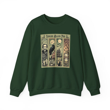 Edgar Allan Poe Sweatshirt The Raven Nevermore Gothic Horror Sweater Dark Academia Macabre Halloween Gift for Book Lovers Birthday Christmas Sweatshirt Printify Forest Green S
