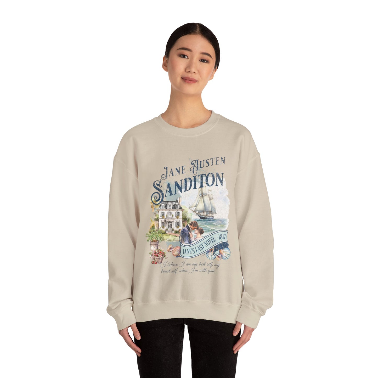 Jane Austen Sweatshirt, Sanditon Historical Romance, Bookish Literary Gift, Jane Austen Fan Art Shirt, Gift for Her, Gift for Readers, Sweatshirt Printify   