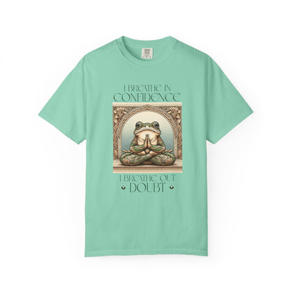 Yoga Frog Breath in Confidence Green Unisex T-Shirt, Casual Wear, Highlander Fan Gift, Comfortable Graphic Tee T-Shirt Printify Island Reef S