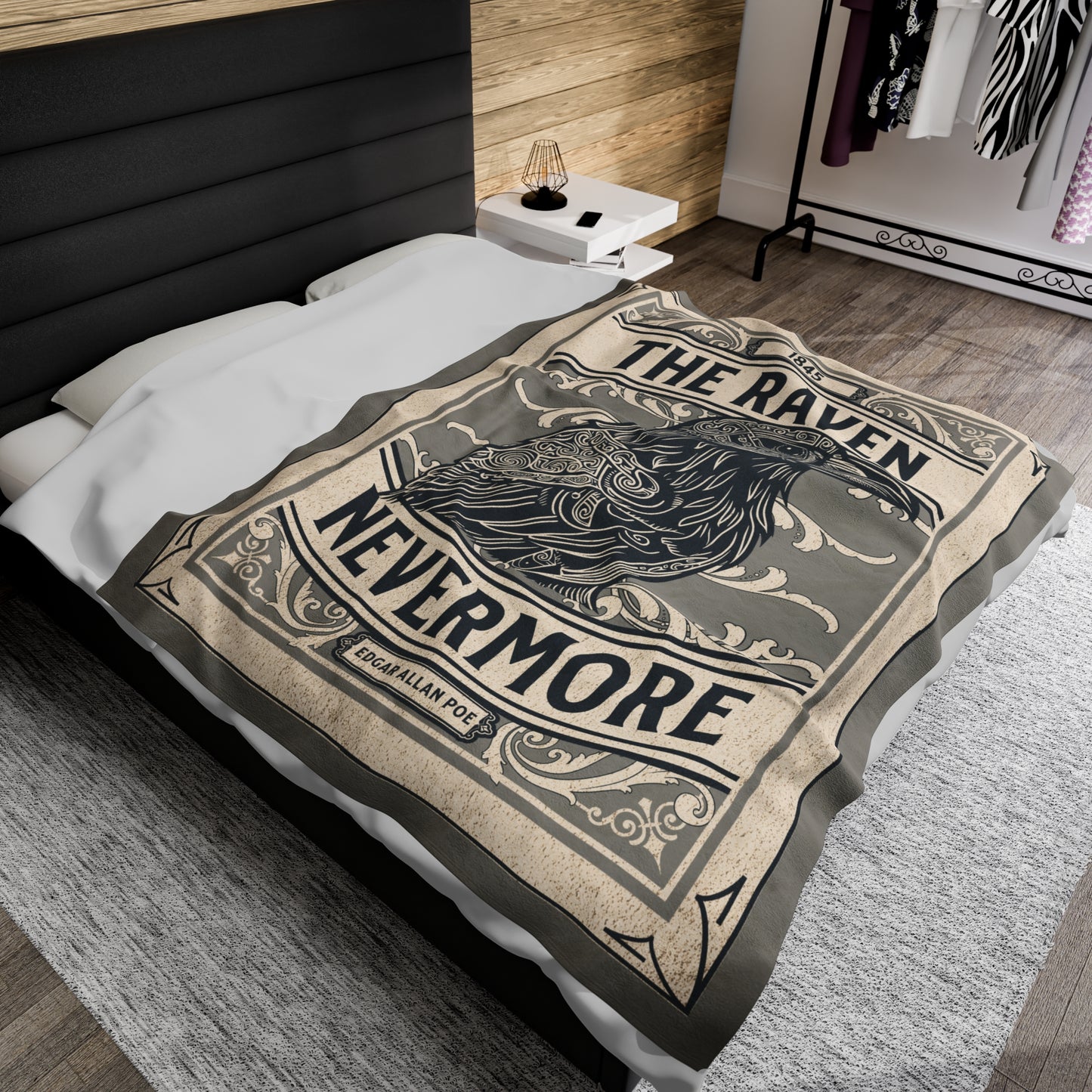 Edgar Allan Poe, Nevermore The Raven Throw Blanket, Book Lover Reading Blanket, Gothic Light, Dark Academia, Horror Movie Watching Blanket All Over Prints Printify   