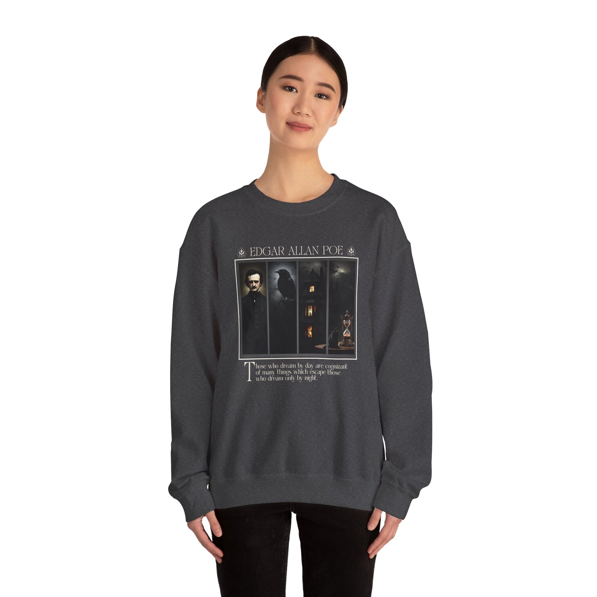Edgar Allan Poe Sweatshirt The Raven Nevermore Gothic Horror Sweater Dark Academia Macabre Halloween Gift for Book Lovers Birthday Christmas Sweatshirt Printify