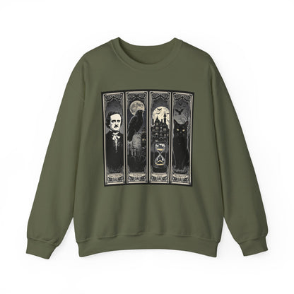 Edgar Allan Poe Sweatshirt The Raven Nevermore Gothic Horror Sweater Dark Academia Macabre Halloween Gift for Book Lovers Birthday Christmas Sweatshirt Printify Military Green S