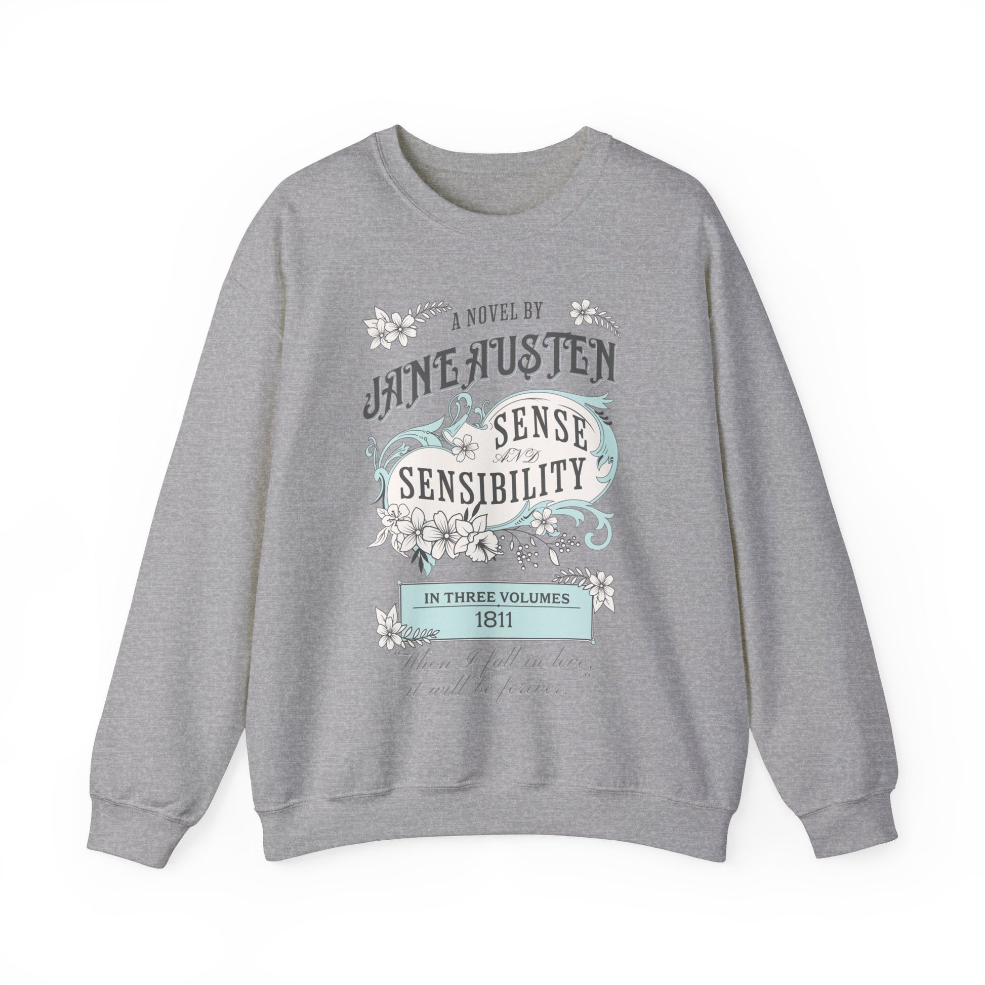 Jane Austen Sweatshirt, Sense & Sensibility Historical Romance Sweater, Bookish Literary Jane Austen Fan Art Gift, Gift for Her, Readers, Sweatshirt Printify S Sport Grey 