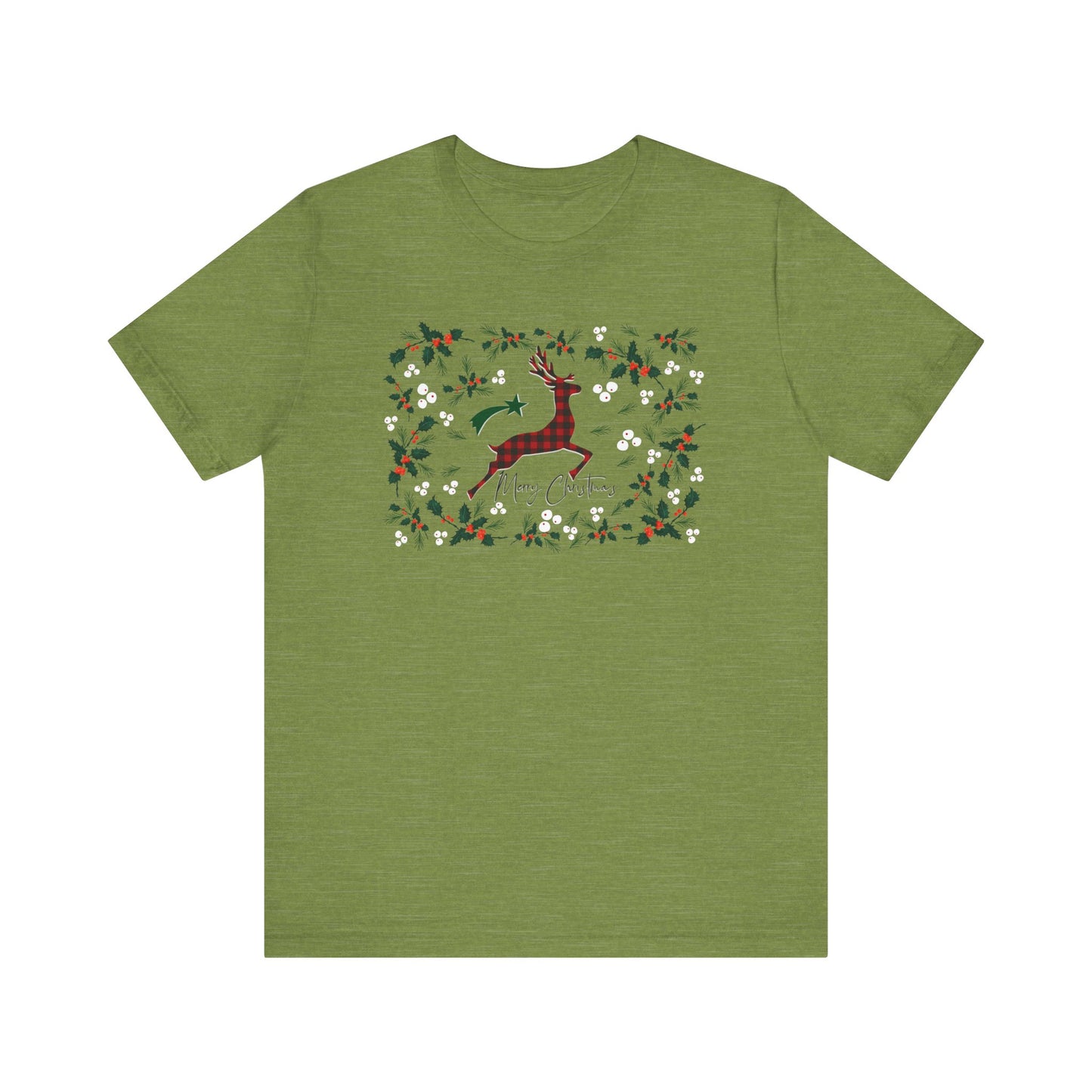 Merry Christmas Plaid Reindeer Shirt, Country Reindeer Shirt, Christmas Family Shirt, Christmas Shirt, Merry Christmas Shirt, Christmas Gift T-Shirt Printify Heather Green XS 