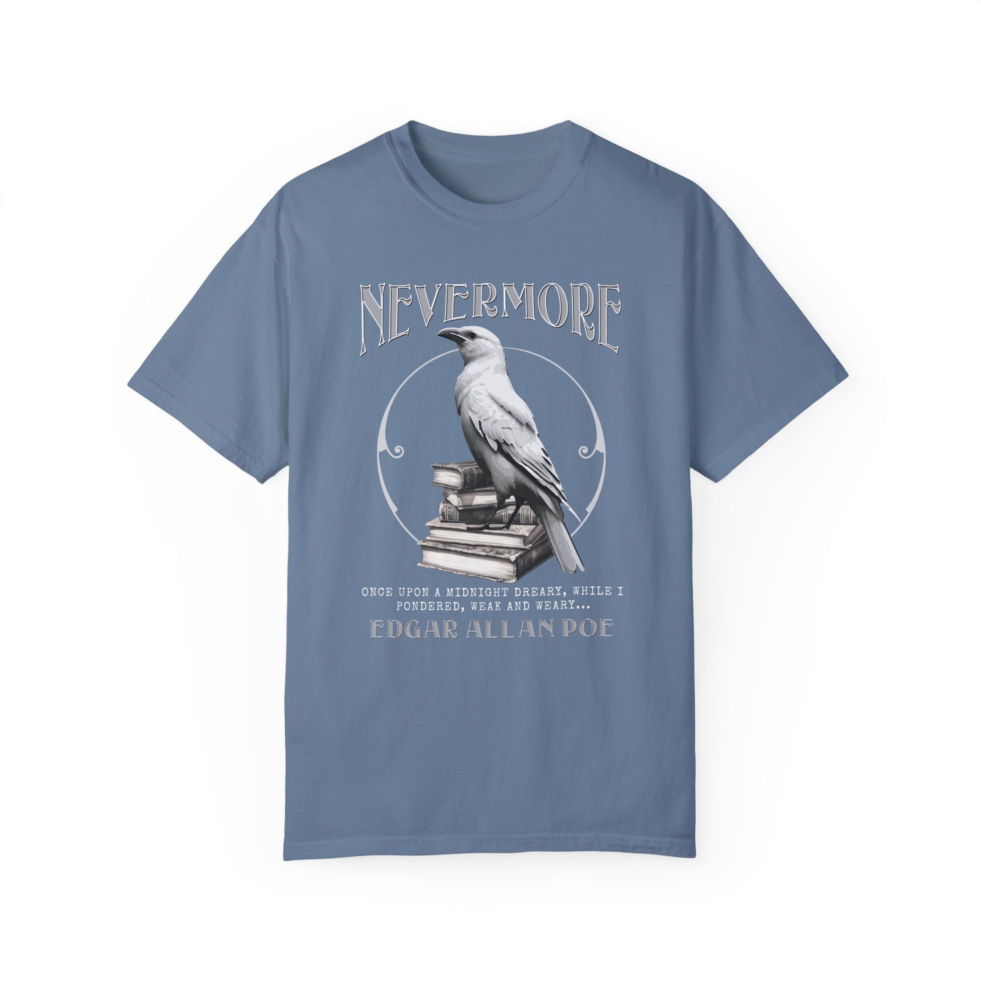 Edgar Allan Poe The White Raven Unisex Garment-Dyed T-shirt T-Shirt Printify Blue Jean S 