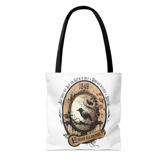 Edgar Allan Poe Tote Bag, Dream Within A Dream Vintage Poetry Lover Shoulder Bag, Dark Academia, Literary, Bookish, Bookclub Gift, Fall Gift Bags Printify Small  