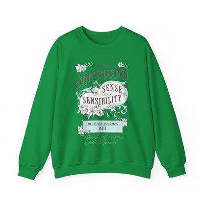 Jane Austen Sweatshirt, Sense & Sensibility Historical Romance Sweater, Bookish Literary Jane Austen Fan Art Gift, Gift for Her, Readers, Sweatshirt Printify S Irish Green 