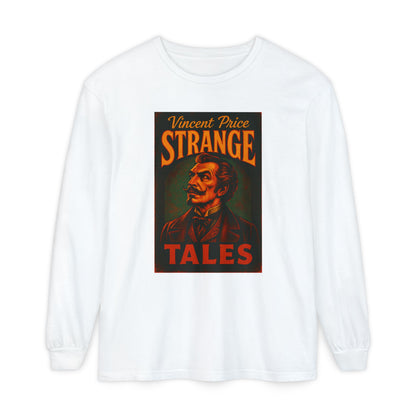 Vincent Price Strange Tales Long Sleeve T-Shirt, Vintage Horror Tee, Gothic Apparel, Halloween Costume, Retro Graphic Shirt Long-sleeve Printify White S