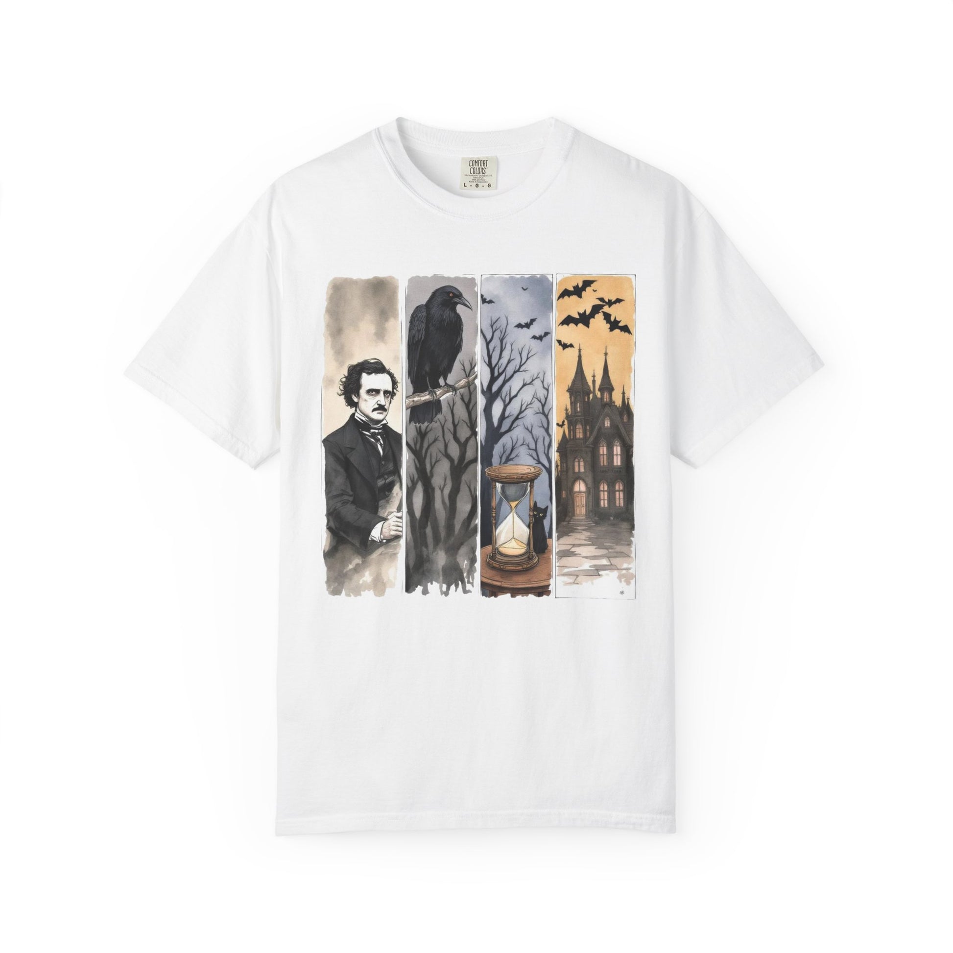 Edgar Allan Poe T-Shirt Gothic Graphic Tee The Raven Nevermore Quote Horror Literature Shirt Dark Academia Aesthetic Halloween Party Gift T-Shirt Printify White S
