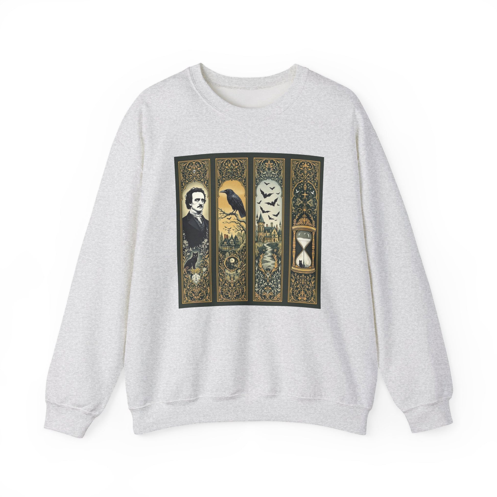 Edgar Allan Poe Sweatshirt The Raven Nevermore Gothic Horror Sweater Dark Academia Macabre Halloween Gift for Book Lovers Birthday Christmas Sweatshirt Printify Ash S