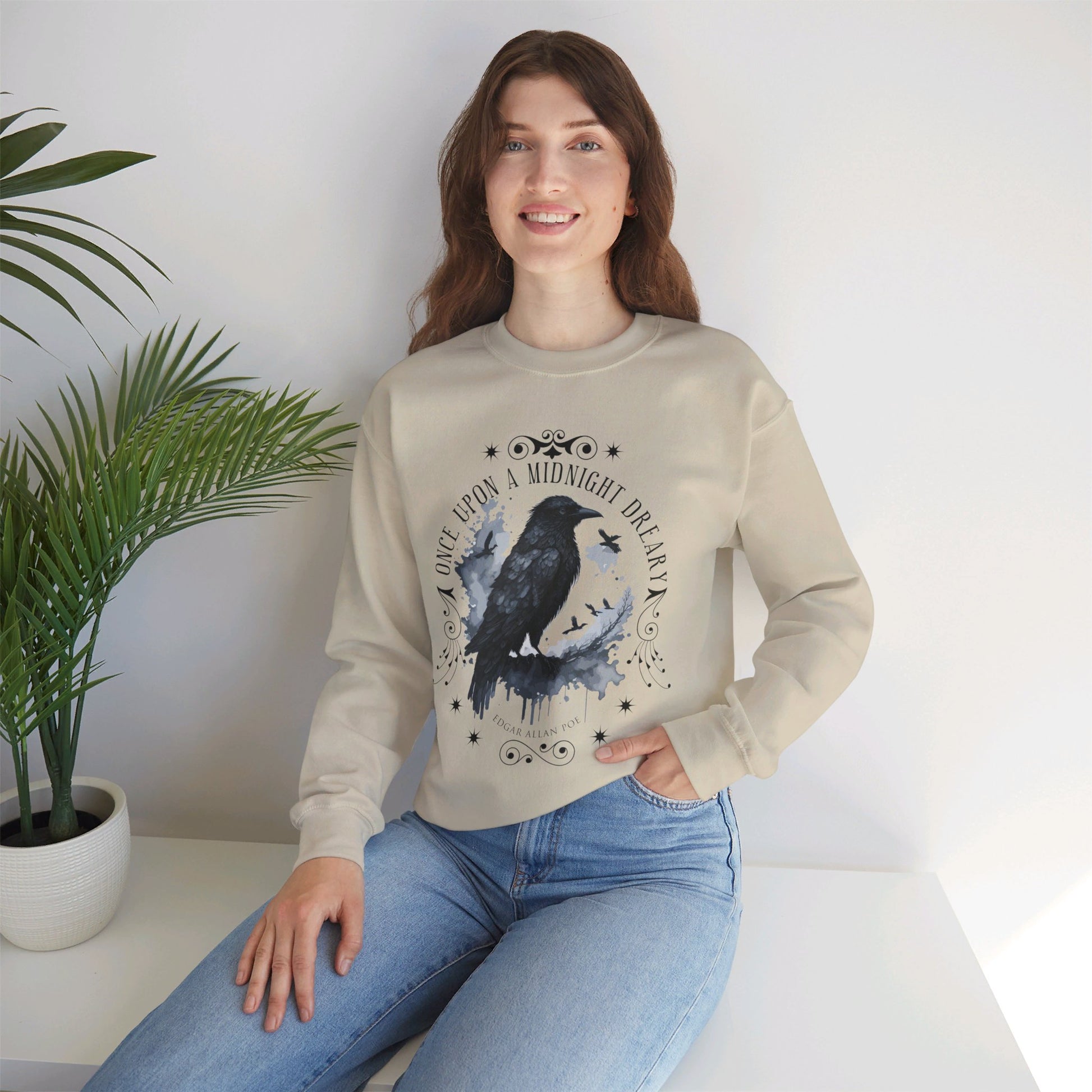 Edgar Allan Poe, The Raven Sweatshirt, Poet, Poetry Lover Sweater, Book Lover, Haunting Gothic Gift, Light, Dark Academia, Horror Movie Top Sweatshirt Printify   