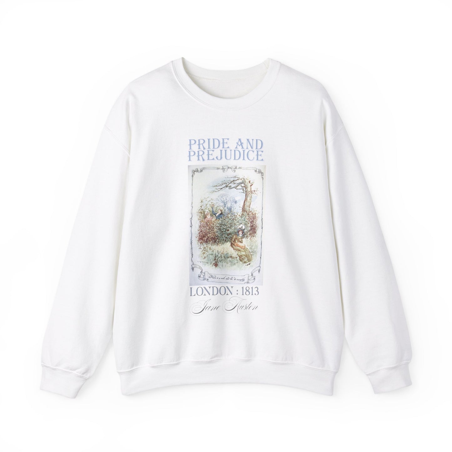 Jane Austen Sweatshirt, Pride & Prejudice Historical Romance Sweater, Bookish Literary Jane Austen Fan Art Gift for Her, Bookclub Shirt Sweatshirt Printify S White 