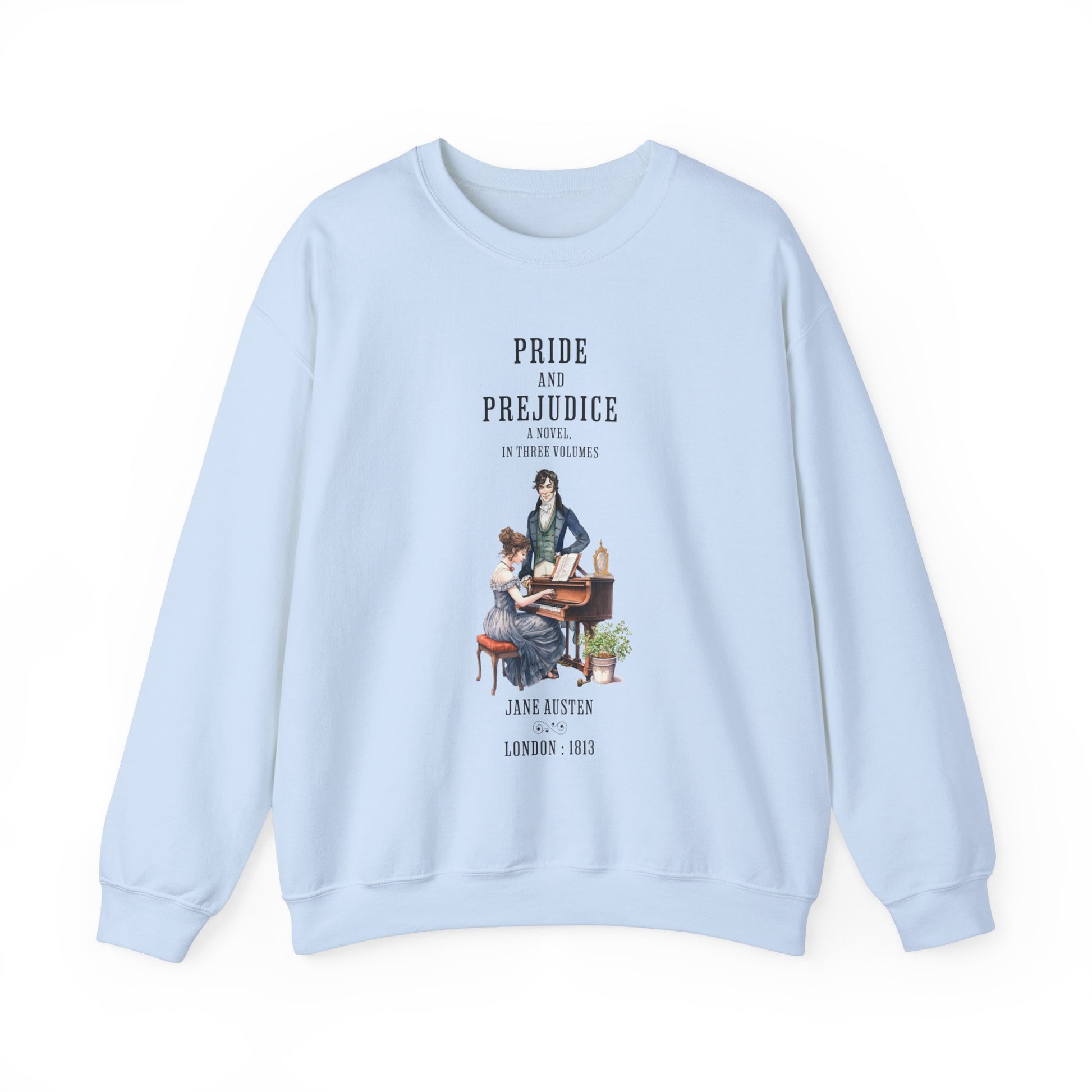 Jane Austen Sweatshirt, Pride & Prejudice Historical Romance Sweater, Bookish Literary Jane Austen Fan Art Gift for Her, Bookclub Shirt Sweatshirt Printify S Light Blue 