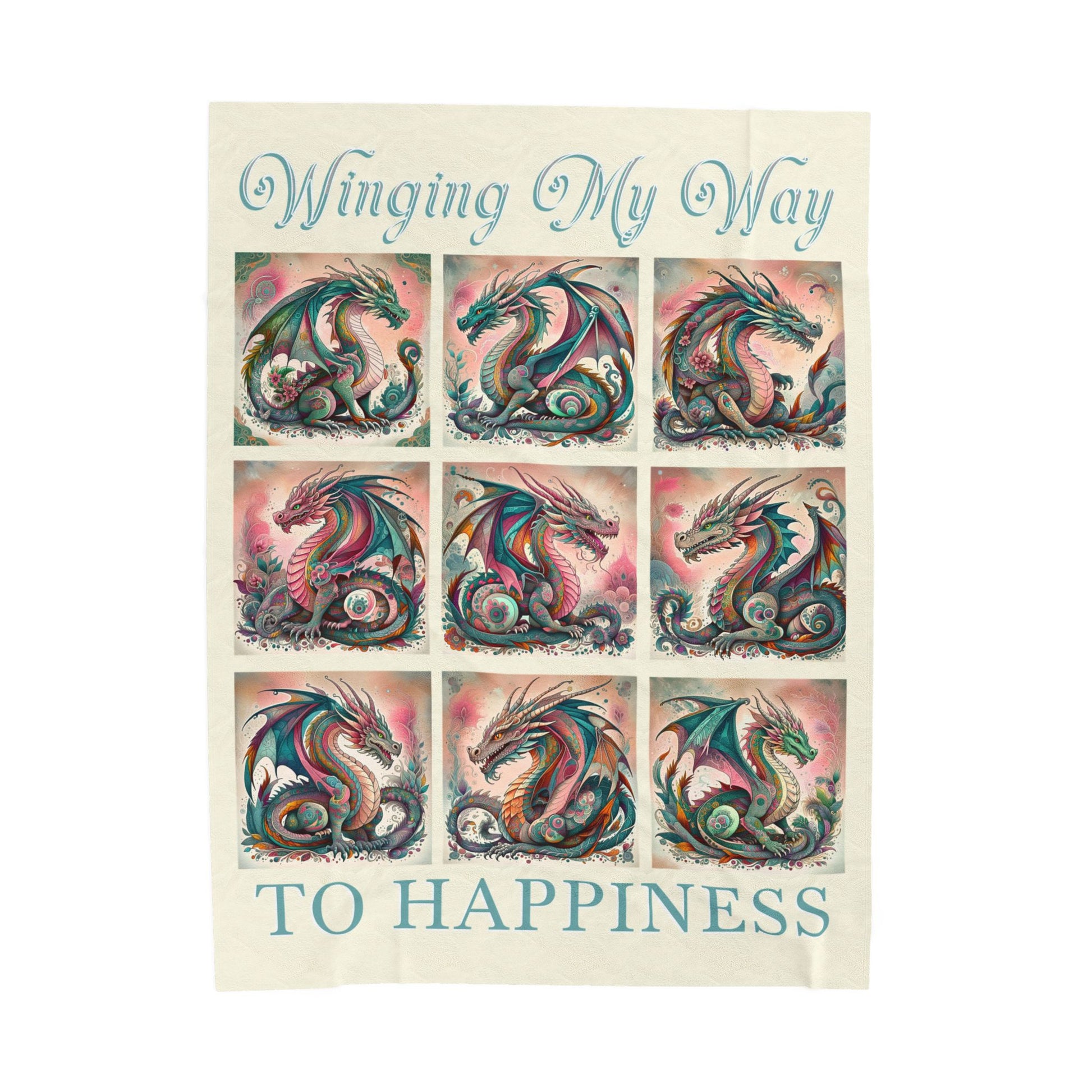 Winging My Way To Happiness Dragon Velveteen Blanket - Perfect for Book Lovers, Gifts for Sisters, Home Decor, Reading Nook, Cozy Nights All Over Prints Printify 60" × 80"
