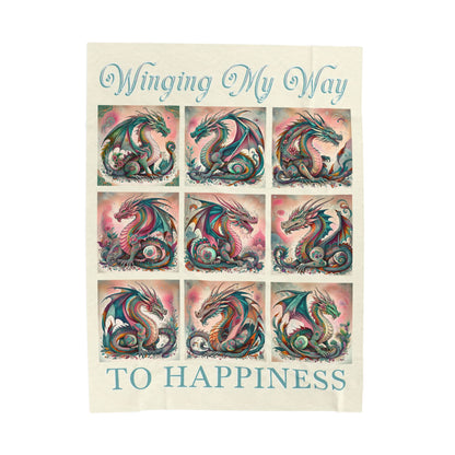 Winging My Way To Happiness Dragon Velveteen Blanket - Perfect for Book Lovers, Gifts for Sisters, Home Decor, Reading Nook, Cozy Nights All Over Prints Printify 60" × 80"