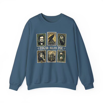 Edgar Allan Poe Sweatshirt The Raven Nevermore Gothic Horror Sweater Dark Academia Macabre Halloween Gift for Book Lovers Birthday Christmas Sweatshirt Printify Indigo Blue S
