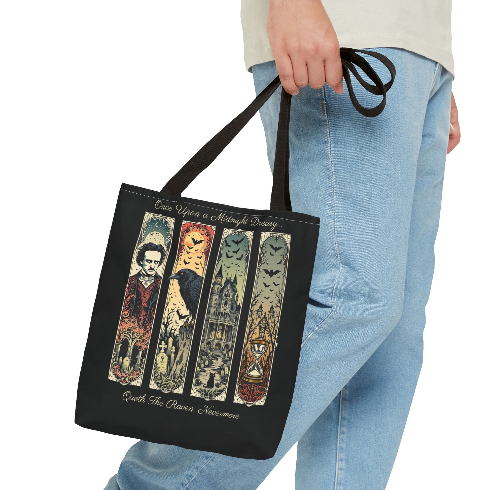 Edgar Allan Poe Tote Bag Gothic Literary Gift for Book Lover Dark Academia Macabre Accessory Halloween Tote Fall School Bag for Poetember Bags Printify