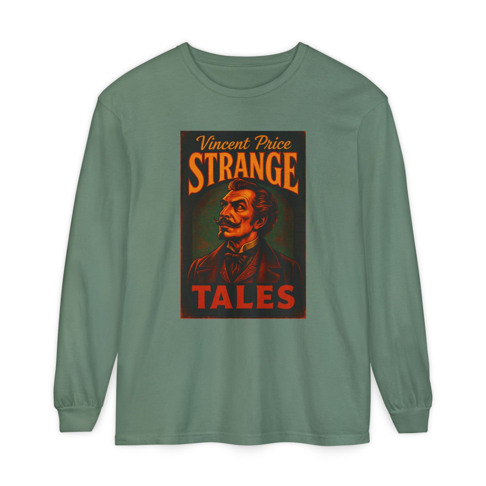 Vincent Price Strange Tales Long Sleeve T-Shirt, Vintage Horror Tee, Gothic Apparel, Halloween Costume, Retro Graphic Shirt Long-sleeve Printify Light Green S