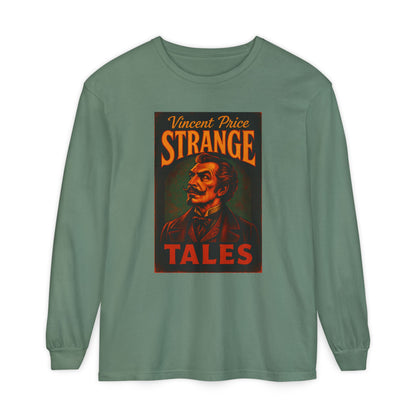 Vincent Price Strange Tales Long Sleeve T-Shirt, Vintage Horror Tee, Gothic Apparel, Halloween Costume, Retro Graphic Shirt Long-sleeve Printify Light Green S