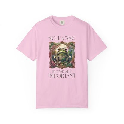 Green Yoga Frog Self-Care Is Toad-ally Important Unisex T-Shirt, Casual Wear, Highlander Fan Gift, T-Shirt Printify Blossom S