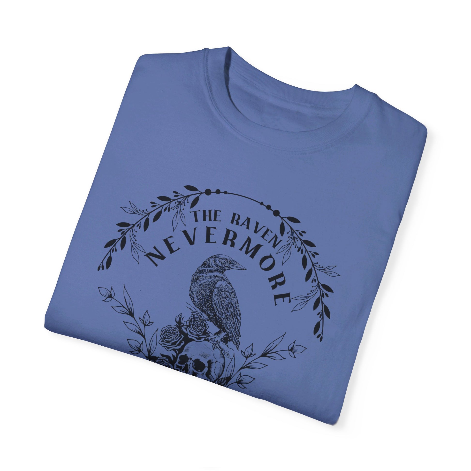 Edgar Allan Poe, Nevermore The Raven Comfort Colors TShirt, Book Lover, Halloween, Haunting Gothic Gift, Light, Dark Academia, Horror Movie T-Shirt Printify   