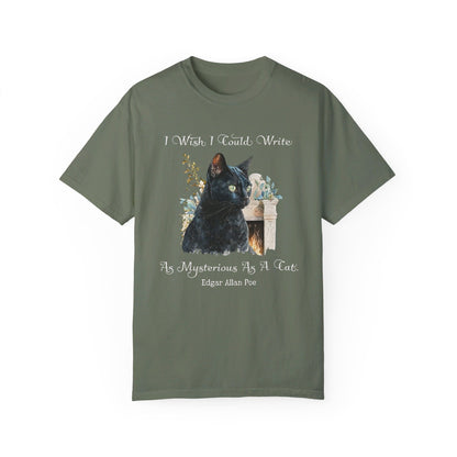 Edgar Allan Poe T-Shirt The Black Cat Nevermore The Raven Poe Fan Art Poetry Book Lover, Dark Cottagecore Macabre Gift, Light, Dark Academia T-Shirt Printify Moss S 