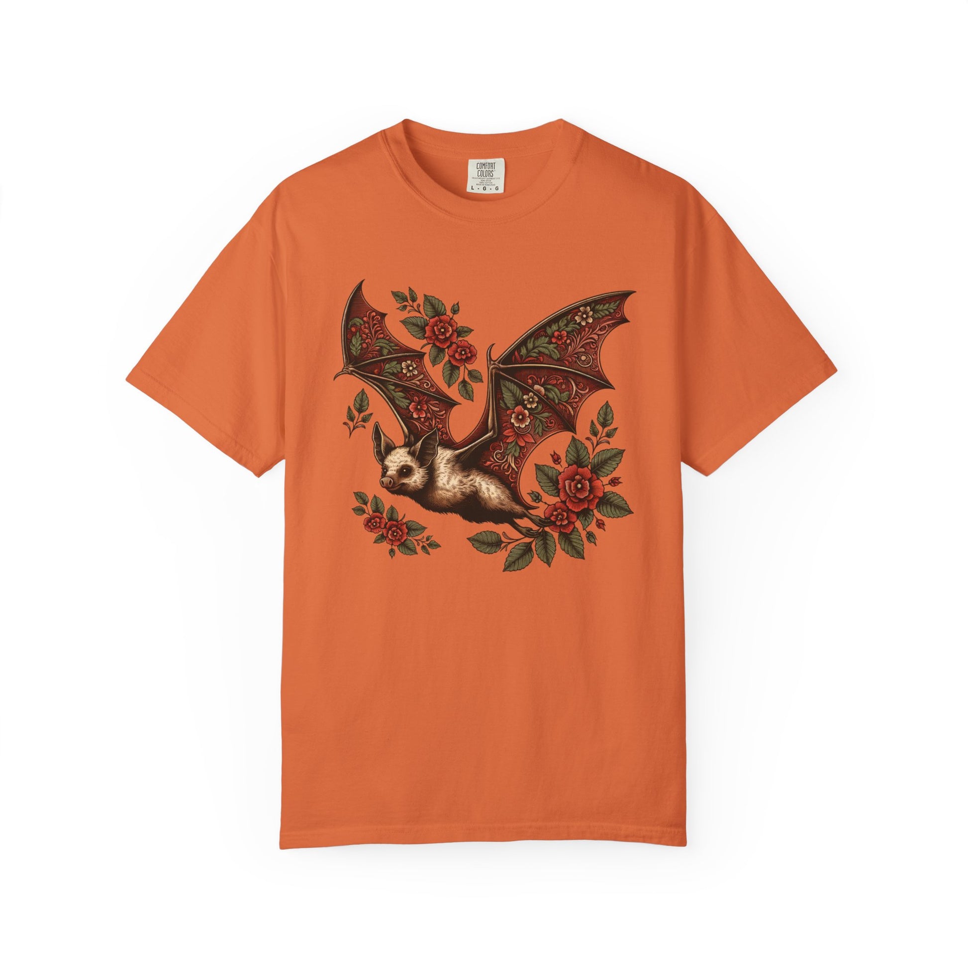 Vintage Bat TShirt Autumn Fall Style Bat Shirt For Halloween Party Spooky Vibes Witchy Dark Academia Comfort Colors Unisex Oversized Shirt T-Shirt Printify Burnt Orange S