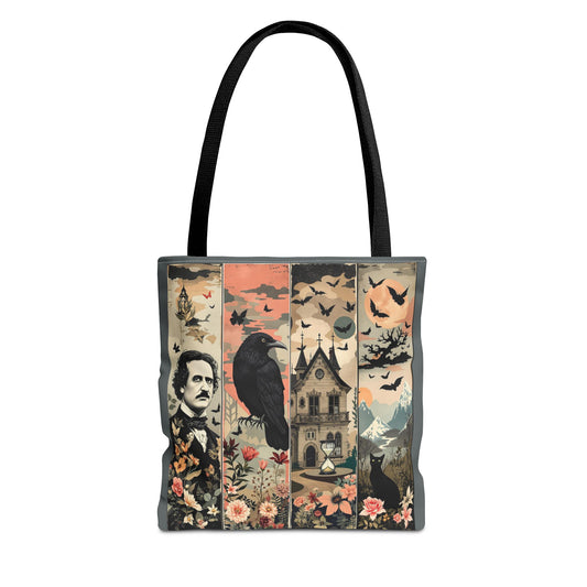 Edgar Allan Poe Tote Bag Gothic Literary Gift for Book Lover Dark Academia Macabre Accessory Halloween Tote Fall School Bag for Poetember Bags Printify 13" × 13'' Black