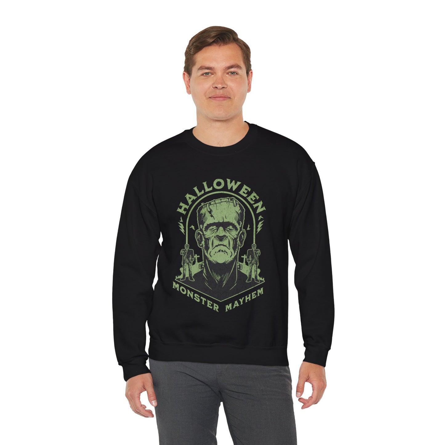 Vintage Halloween Frankenstein Monster Graphic Sweatshirt, Creepy Spooky Book Lover Gift, Horror Movie, Fall Festival Party Sweater. Sweatshirt Printify   