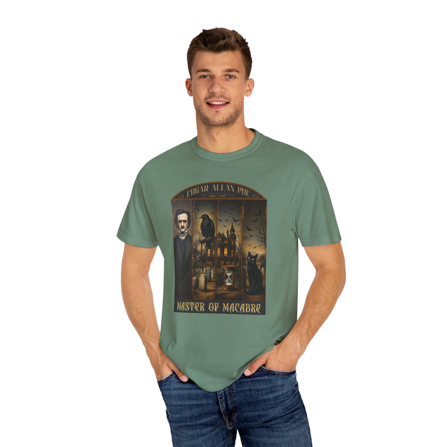Edgar Allan Poe T-Shirt Gothic Graphic Tee The Raven Nevermore Quote Horror Literature Shirt Dark Academia Aesthetic Halloween Party Gift