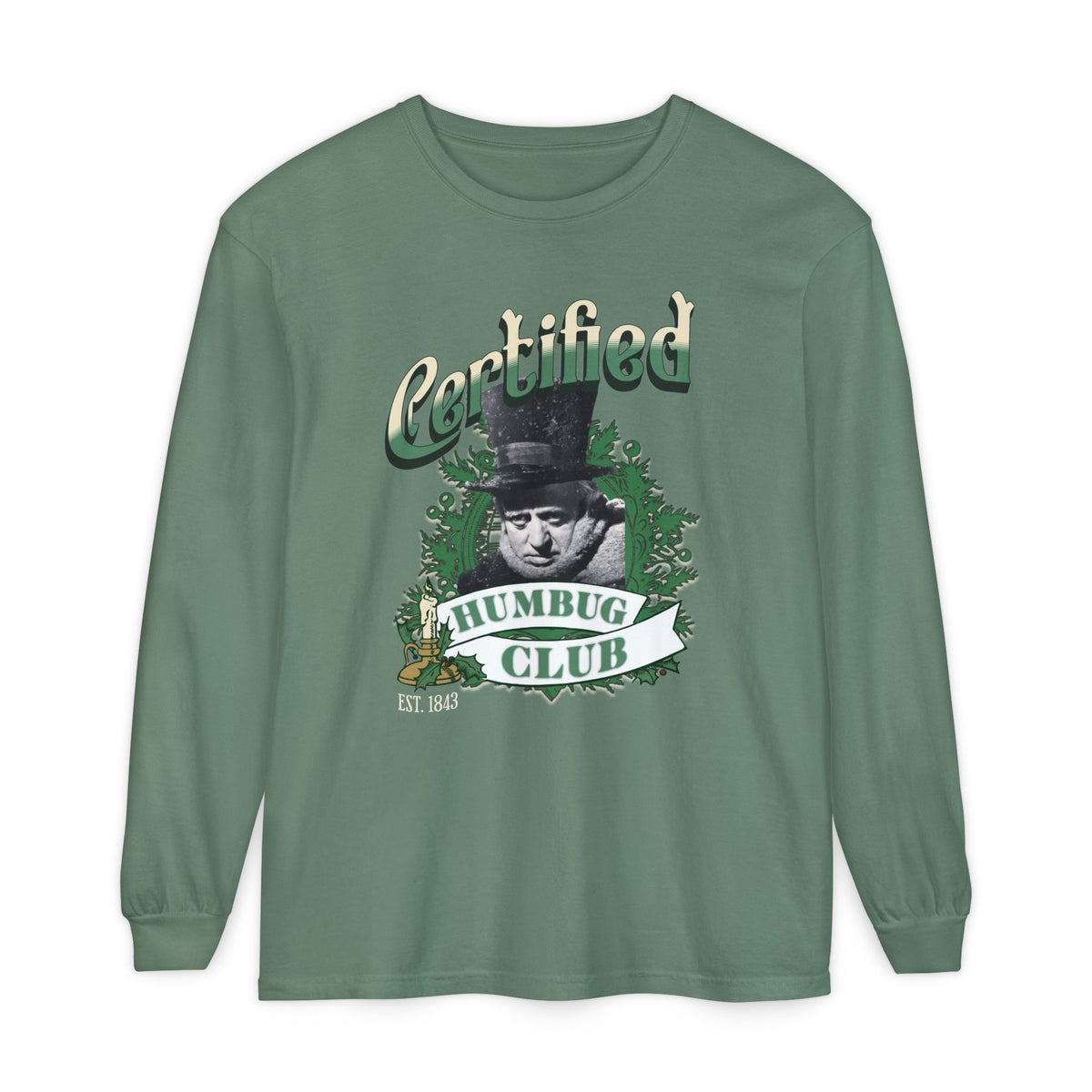 A Christmas Carol Long Sleeve T-Shirt | Vintage Humor Tee Certified Humbug Club Unisex Gift Gag Holiday Apparel Casual Outfit Long-sleeve Printify Light Green S