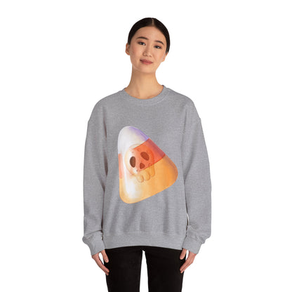 Halloween Candy Corn With Skull Face Sweatshirt, Trick or Treat Shirt, Spooky Ghost Season, Fun Halloween Fall Festival Party Sweater Sweatshirt Printify   