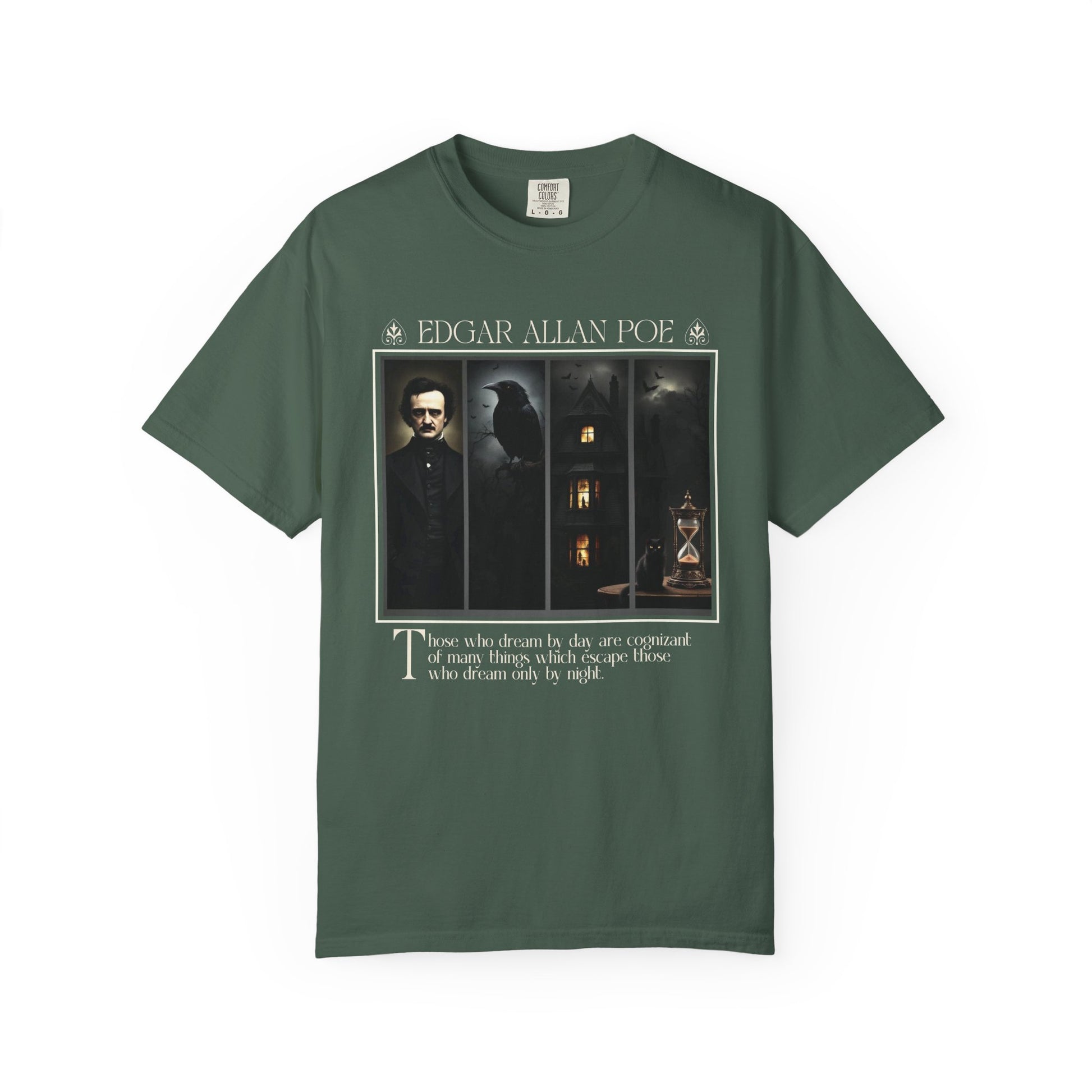 Edgar Allan Poe T-Shirt Gothic Graphic Tee The Raven Nevermore Quote Horror Literature Shirt Dark Academia Aesthetic Halloween Party Gift T-Shirt Printify Blue Spruce S
