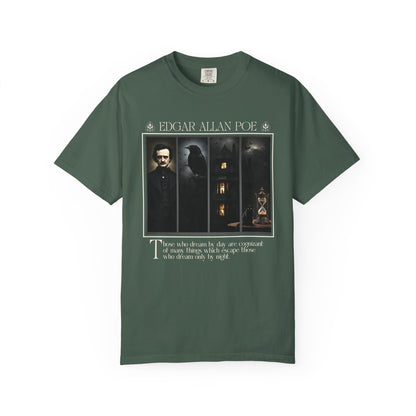 Edgar Allan Poe T-Shirt Gothic Graphic Tee The Raven Nevermore Quote Horror Literature Shirt Dark Academia Aesthetic Halloween Party Gift T-Shirt Printify Blue Spruce S