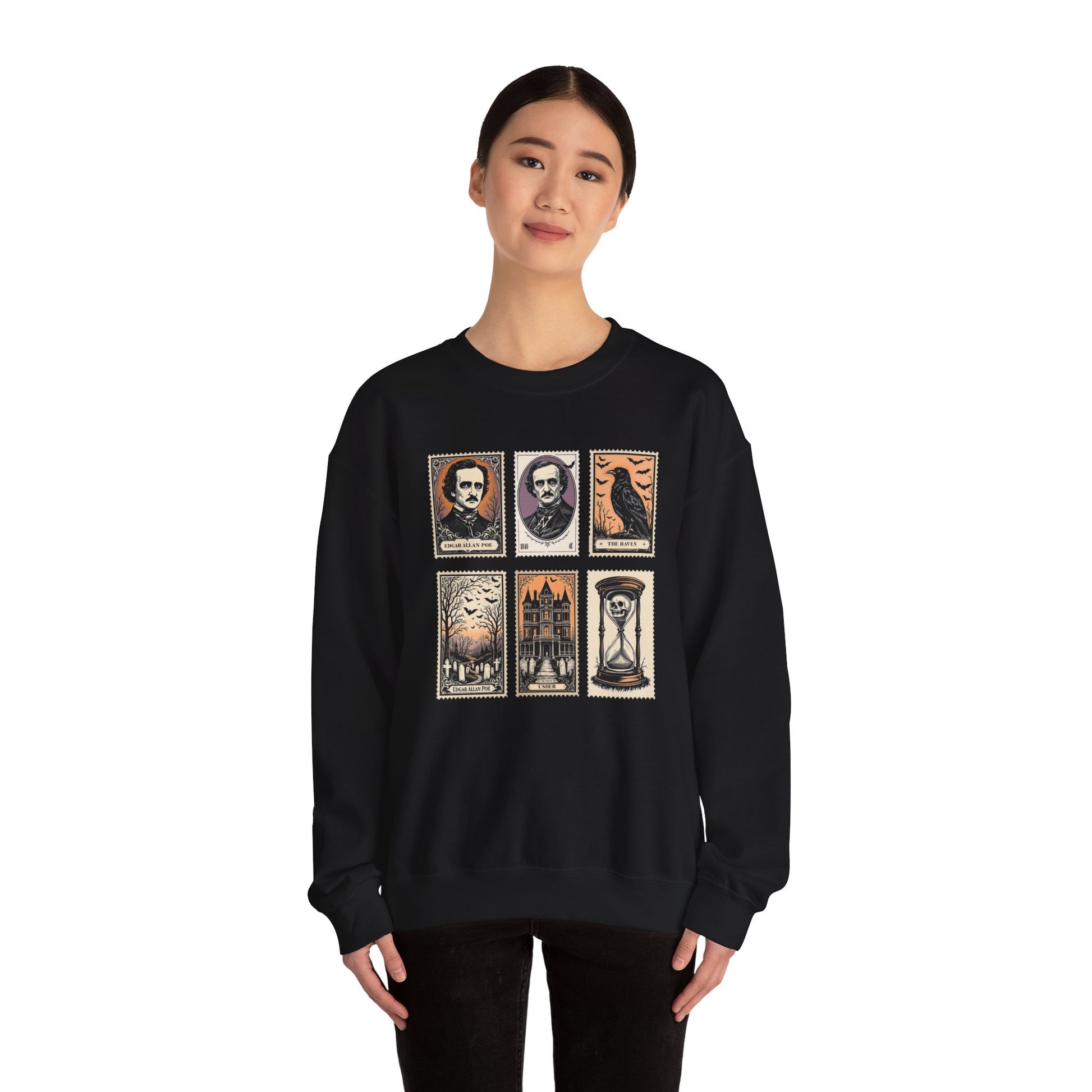 Edgar Allan Poe Sweatshirt The Raven Nevermore Gothic Horror Sweater Dark Academia Macabre Halloween Gift for Book Lovers Birthday Christmas Sweatshirt Printify